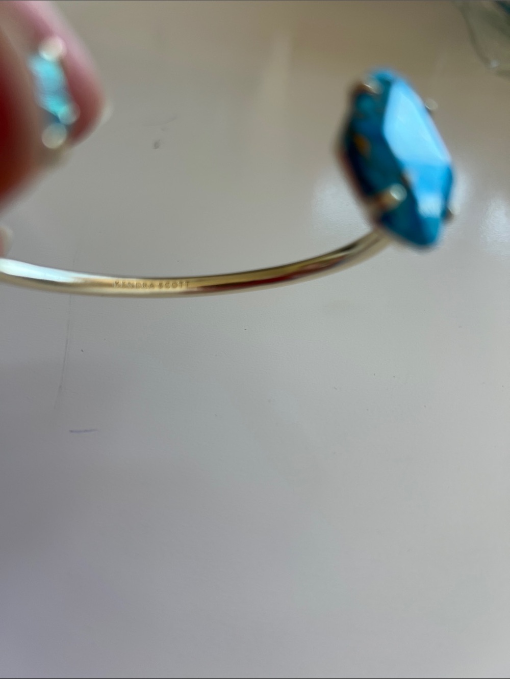 Kendra Scott Gold Open Cuff Bracelet with Turquoise Stones - Picture 3 of 4